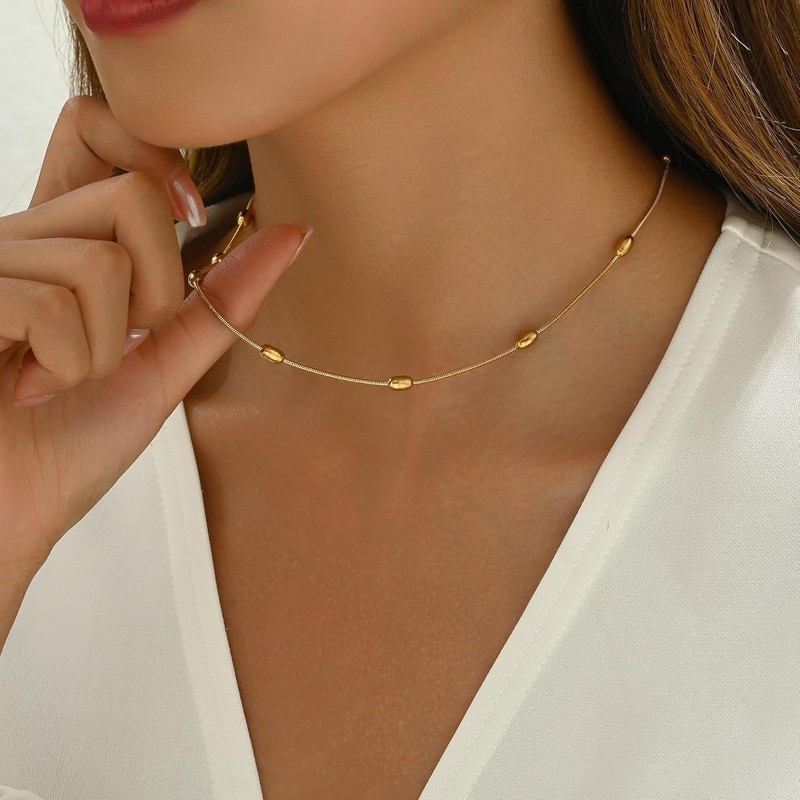 NONAMOIS - Collar de cadena de oro para mujer, delicado