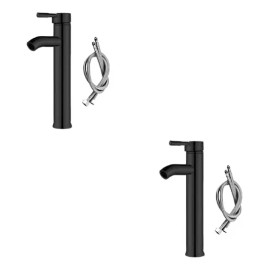 Bluelander 2 Grifos Llave Baño Fregadero Mezcladora Elegante Monomando Acabado Liso Color Negro