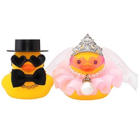 Yamobi 2 Pieces Squeaky Duck Wedding Bride and Groom Squeaky Duck Mini Couple Duck for Ceremony Gift Souvenir Marriage Blessing Elegant Heartwarming Gift