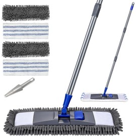 MASTERTOP Microfiber Mop for Floor Cleaning, Flat Dust Mop for Home and Kitchen, Adjustable Stainless Steel Handle with 4 Washable Pads&1 Cleaning Scrape for Hardwood, Vinyl
