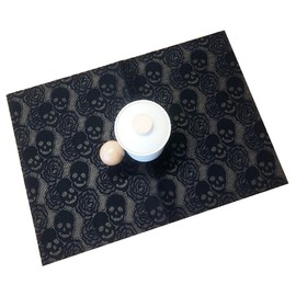 Yachirobi 4pcs Placemats- Black lace Placemats 12 * 17 inches for Party Table Decor, Skull Rose Design Dinning Table mats for Home Decor