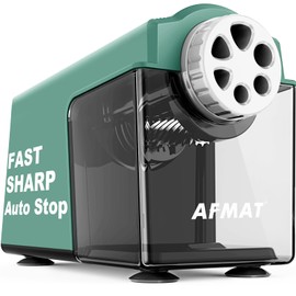 AFMAT Electric Pencil Sharpener Heavy Duty, 6-Hole Classroom Pencil Sharpener for 6-11mm Pencils, Auto Stop Pencil Sharpeners Plug in,10000 Sharpening Times, Save Colored Pencils, Green