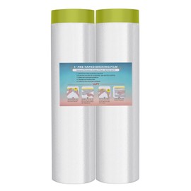 LLPT Tape and Drape 157.5”(Unfolded) x 66 Ft Each 2 Pack Pre-Taped Masking Film 0.31 Mil Painters Plastic Drop Cloth for Auto Wall Furniture Painting Protection (MFTG4020)
