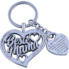LANOLU Keyring Mum, Pendant Best Mum Key Ring, Gift for Mother for Mother's Day, Birthday Gift for Mum, Heart with Your Mum Features, best mom heart silver