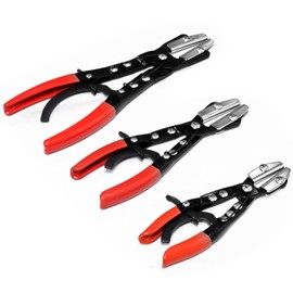 Socpuro 3Pcs Hose Pinch Off Pliers Set, 8inch 10inch 12inch Hose Pinch Clamp Pliers, Automatic Locking Ratcheting Pinch Pliers for Auto Hose Lines, Radiator Lines, Fuel Lines, Coolant Lines