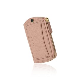 LASIEM Women's Key Case, Compatible with Smart Key, Genuine Leather, with External Pockets, Smart Key Case, Men's, Dusty Pink x Greige