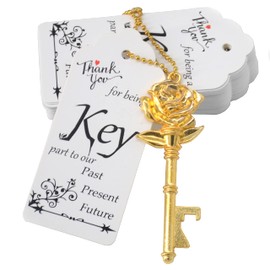 Aokbean - Juego de 52 abrebotellas de regalos de boda, diseño rústico, decoración personalizada, regalos de fiesta de cumpleaños para invitados con etiquetas de acompañante y llaveros (dorado)