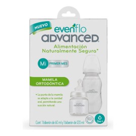 Set Biberones Evenflo Advanced Mamila Ortodóntica 0m+ 2pz Blanco Advaced