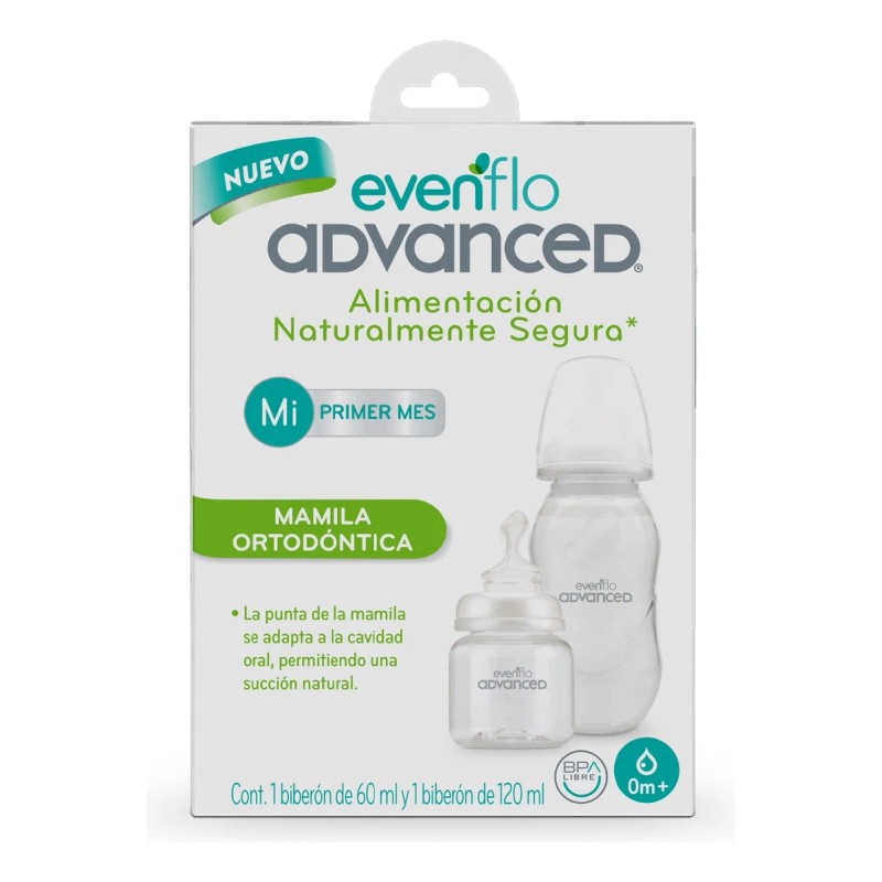 Set Biberones Evenflo Advanced Mamila Ortodóntica 0m+ 2pz Blanco Advaced