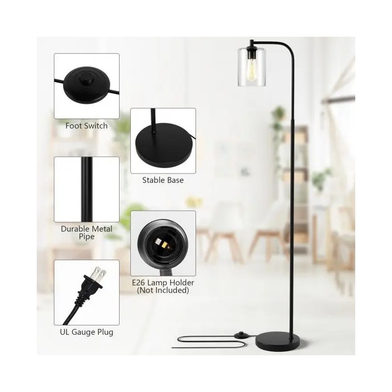 Industrial Black Floor Lamp with Glass ShadeColor: as show Color