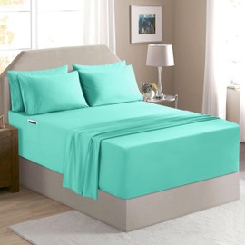Elegant Comfort Luxury Soft 6-Piece 1500 Premium Hotel Quality Bed Sheet Set with Extra Deep Pockets 18-24 Inch, Wrinkle Free, Storage Pockets, Extra Deep Pocket 6PC Sheets, Queen, Paradise Teal