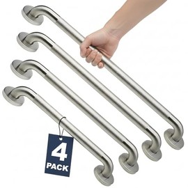 Shower Grab Bars 4 Pack – Complete Bathroom Safety Starter Bundle for Seniors – 16", 18", 24", 32" Lengths, 1.25" Diameter, 500 lb Rated All-in-One Grab Bar Shower Safety Solution – Brushed Stainless