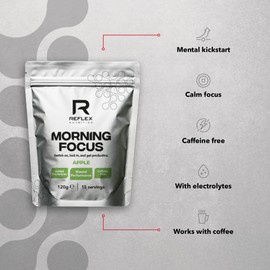 Reflex Nutrition Morning Focus Nootropic Powder – Stimulant-Free Including Caffeine for Focus, Performance & Cognitive Function, with B Vitamins, Electrolytes, Cognizin (Apple, 120g, 15 Servings)