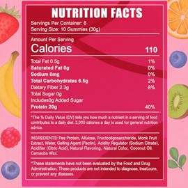 OAKA Protein Gummies, 20g Protein, Support Hair, Skin, Nails Health, Boost Energy, Protein Supplement for Women Men, Zero Sugar, Vegan, Mixed Berries Flavor, 60 Gummies
