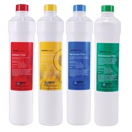 Watts Premier RO 4-Pack Filter Kit for 4 Stage Pure Plus/Zero Plus Reverse Osmosis System, Push Button Water Filter Replacement, Sediment, Carbon Pre- & Post, and Membrane Variants Included