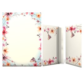 Flowers and Butterflies Spring Rain Letter Paper set with 50 sheets & 50 Envelopes