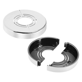 M METERXITY 2-Pack Cuttable Wall Split Flange, for 0.8/1/1.2 Inch(20/25/32mm) OD Pipe ABS Escutcheon Plate Round Plumbing Cover Plates for Water Pipe/Faucet [10mm Height, Silver Tone]