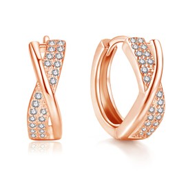 Loutade Silver Hoop Earrings for Women, 925 Sterling Silver Twisted Hoops Earrings with Cubic Zircon, 16mm Hypoallergenic Dainty CZ Infinity Sleeper Rose Gold Huggie Earrings Jewelry Gift for Girls