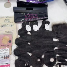 Vietnamese Raw Human Hair Weave Bundles High Quality Original Double Weft Natural Wavy Human Hair Bundlesstyle: Body Wave, color: Black, Stretched Length: 12 inches