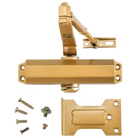 Light/Medium Designer Commercial Door Closer - LYNN Hardware DC5003 (US4 Satin Brass/Gold) Surface Mounted, Cast Aluminum - UL 3 Hour Fire Rated, Size 3 for Residential and Light Commercial Doors