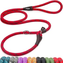 Fida Slip Rope Dog Lead | 1.8m, One-Size-Fits-All, Slip-On Rope Leash. Easy to Slip On, No Collar or Harness Needed. Durable & Weather Resistant Climbers Rope with Reflective Stitching (Red/S)