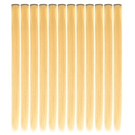 YaFex 12 Pcs Clip in Hair Extensions, 22 Inch Colored Hair Extensions Party Highlights Long Straight Synthetic Hairpieces for Women Kids Girls (Off White)