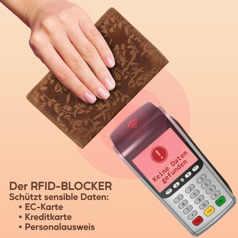 ekavale Ladies Floral Pattern RFID Protection Leather Multi Pocket Tri