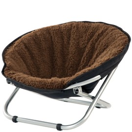 Etna Folding Pet Cozy Chair - Portable Round Fold Out Elevated Cat Bed - Brown Fleece Top Cushion - Papasan Chair for Small Dogs