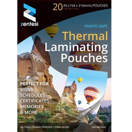 Zentesi A5 Laminating Pouches High Gloss Laminator Sleeves 250 Micron (125 + 125 Microns) Glossy Laminate Pouch Sheets - Pack of 20