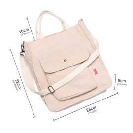 Etercycle Women's Shoulder Bag, Large Corduroy Tote Bag, Casual Handbag, Shopping Bag, Fashion Shoulder Bag with Zip and Bag, Crossbody Bag for Everyday, Office, School Trip and Shopping, beige,