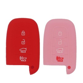 LemSa 2Pcs 4 Buttons Silicone Key Fob Cover Case Remote Keyless Protector Bag Holder Compatible with Hyundai Elantra Sonata Veloster, Compatible with Kia Sportage Soul Sorento Forte,Red Pink
