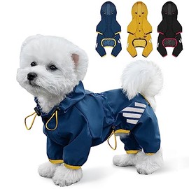 Dog Raincoat, Waterproof Dog Rain Jacket with Hood, Dog Rain Coat with Leash Hole, Reflective Strap for Small Medium Dogs, Lightweight Puppy Clothes(Blue,L)
