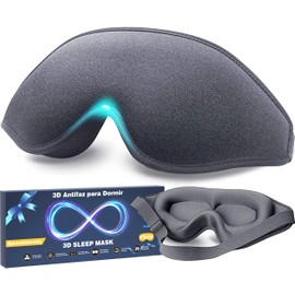 Antifaz para dormir para hombres y mujeres, antifaz para ojos con copa contorneada 3D mejorada,venda para los ojos, bloquea la luz, para ojos con correa ajustable, transpirable y suave para dormir, yoga, viajar (gris)