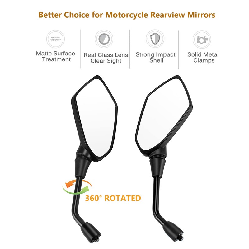 Hotiko Universal Motorcycle Mirrors 10mm with 22mm Handlebar Mount Clamps