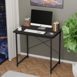 YSSOA Computer Desk Home Office Work Study Writing Modern Simple Table with Headphone Hooks, 32 Inch, Basic Black
