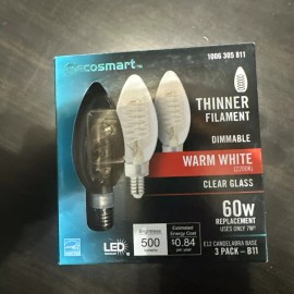 Eco-Smart EcoSmart 60-Watt B11 Dimmable E12 Candelabra LED Light Bulb Warm White (3-Pack)