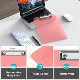 Juvealoe A4 Plastic Clipboard, 8.5 x 11 Pink Colored Clip Boards with Low Profile Clip, Letter Size for Classroom, Teacher, Students, School & Office Supplies