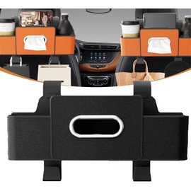 Caja de almacenamiento para el respaldo del asiento con portavasos grande, organizador 3 en 1 para el asiento trasero del coche con ganchos y portapañuelos, organizador universal coche (Negro)