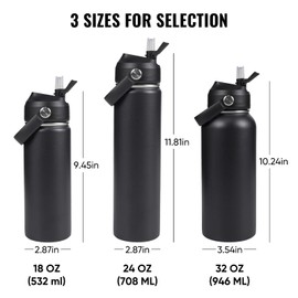 Fijinhom 18oz Insulated Stainless Steel Water Bottle, Wide Mouth Double Wall Vacuum, Silicone Straw, Sweat & Leak Proof, BPA Free Insulated Water Flask for Travel, Keep Cold 24h Hot 12h, Black