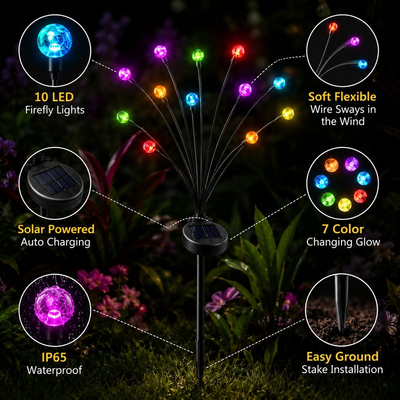 Solar Firefly Garden Lights for Outdoor Decor – 10 LED