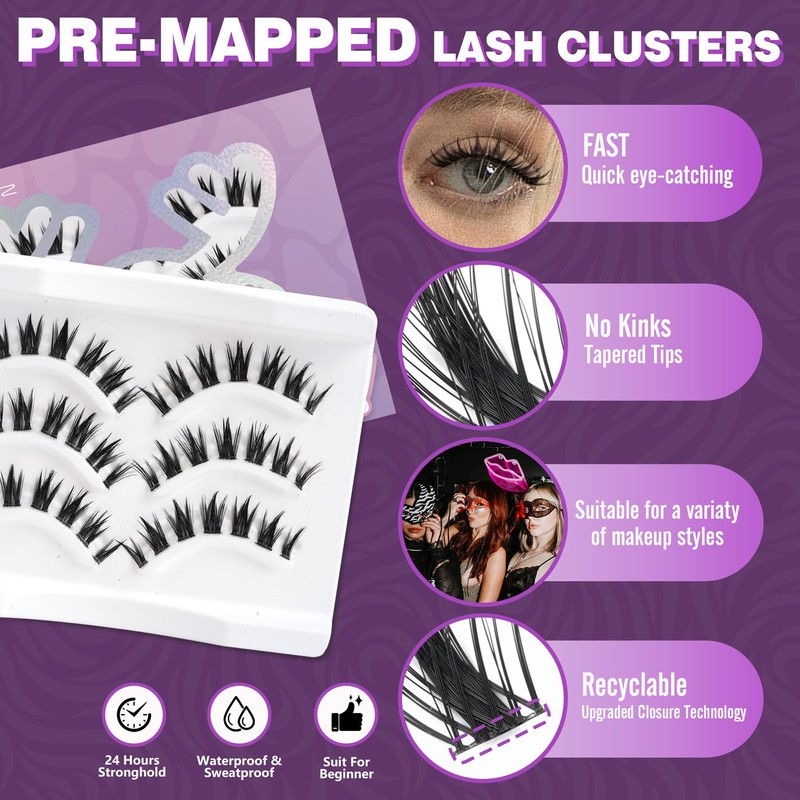 Cluster Lashes,Lankiz Biomimetic Individual Eyelashes Wispy C Curl Lash Clusters