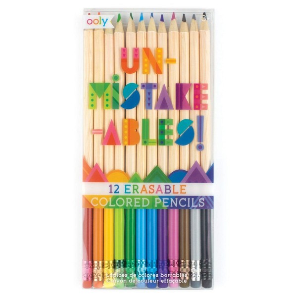 Ooly, UnMistakeAbles Erasable Colored Pencils, Stress and Mess Free Marker Pack You Can Erase, Drawing & Coloring Pencils for Kids and Adults, Colorful School Supplies for Arts and Crafts, Set of 12