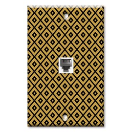 Art Plates - One Port RJ11 - Telephone decorative printed keystone style wall plate. CAT3 - RJ12 Female to Female phone jack. Works for phones, fax, ect. - Black and Gold Triangles