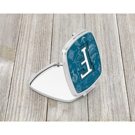 Caroline's Treasures CJ2014-FSCM Letter F Sea Doodles Initial Alphabet Compact Mirror Decorative Travel Makeup Mirror for Women Girls Gifts Pocket Makeup Mirror Folding Handheld