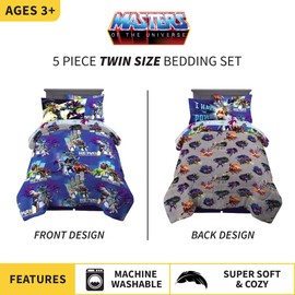 Franco Kids Bedding Super Soft Comforter and Sheet Set with Sham, 5 Piece Twin Size, He-Man and the Masters of the Universe