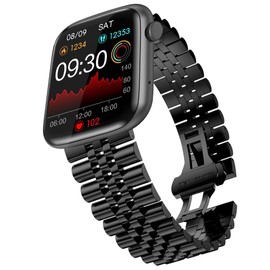 Compatible with EarlySincere Smartwatch Bands,Lamshaw 22mm Solid Stainless Steel Heavy Band with Butterfly Folding Clasp Link Bracelet Compatible With Early Sincere T12/T13/T21/T22/ Smartwatch (Black)