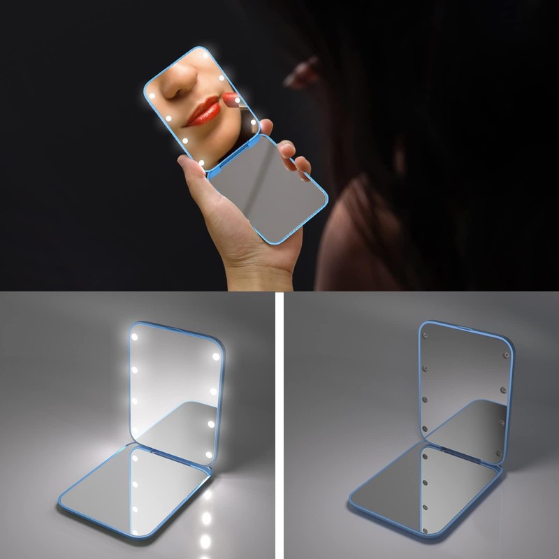 Kintion Pocket Mirror, 1X/3X Magnification LED Compact Travel Makeup Mirror