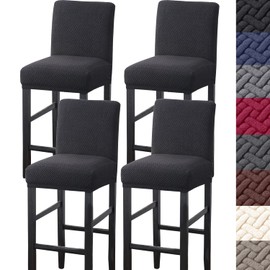 HFCNMY Bar Stool Covers,4 Pack Stretch Covers with Backs Jacquard Chair Barstool Slipcovers Back Pub Counter Elastic Bands Black (CLL2023GJYT0318-2)