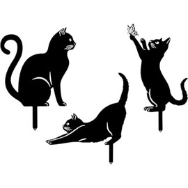 QYEYWJ Black Cat Garden Stake Set of 3 Metal Cat Silhouette Decoration Garden Stake Cat Garden Sculpture on Stake Animal Cat Garden Decoration Cat Animal Garden Stakes Pass Yard Lawn Patio Outdoor