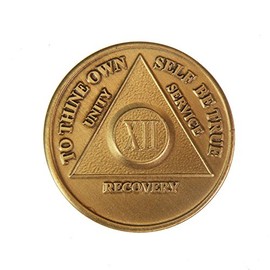 12 Year AA Medallion Traditional Bronze Raised Center Sobriety Chip